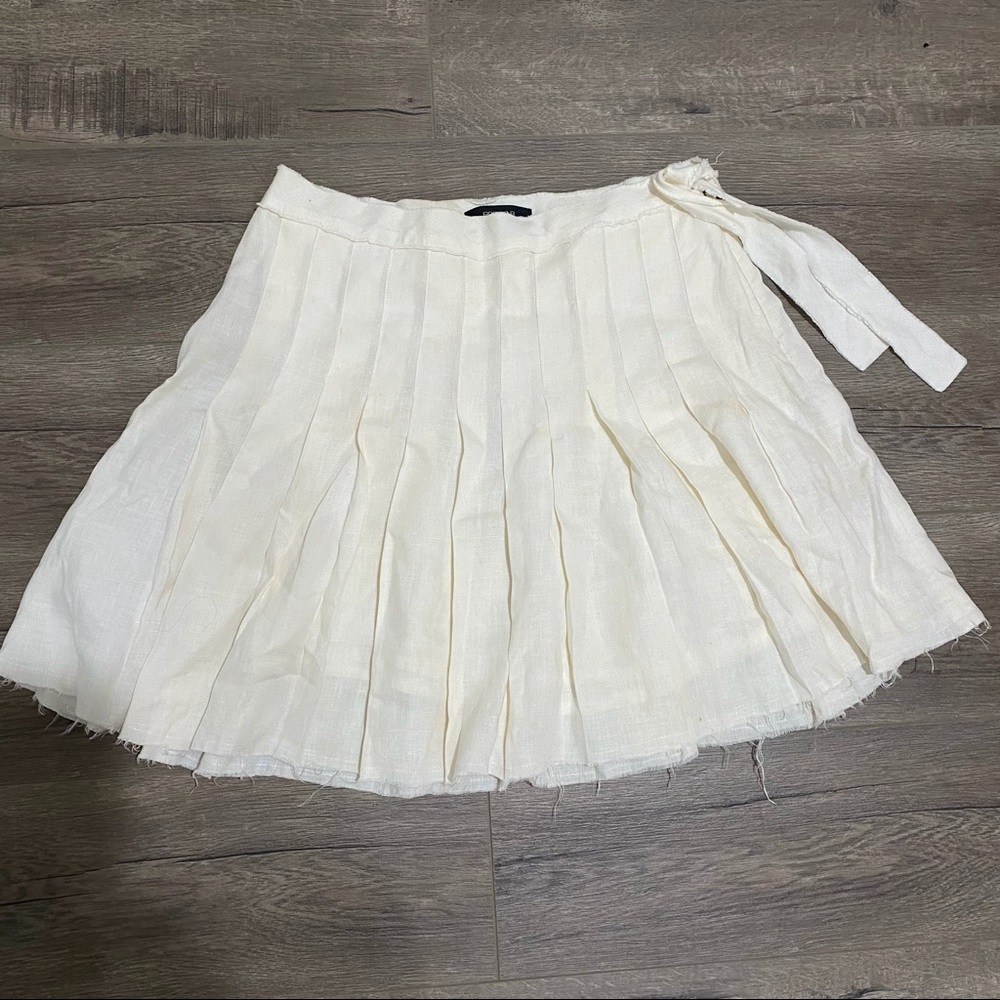 vintage cream linen pleated skirt with flayed edges
